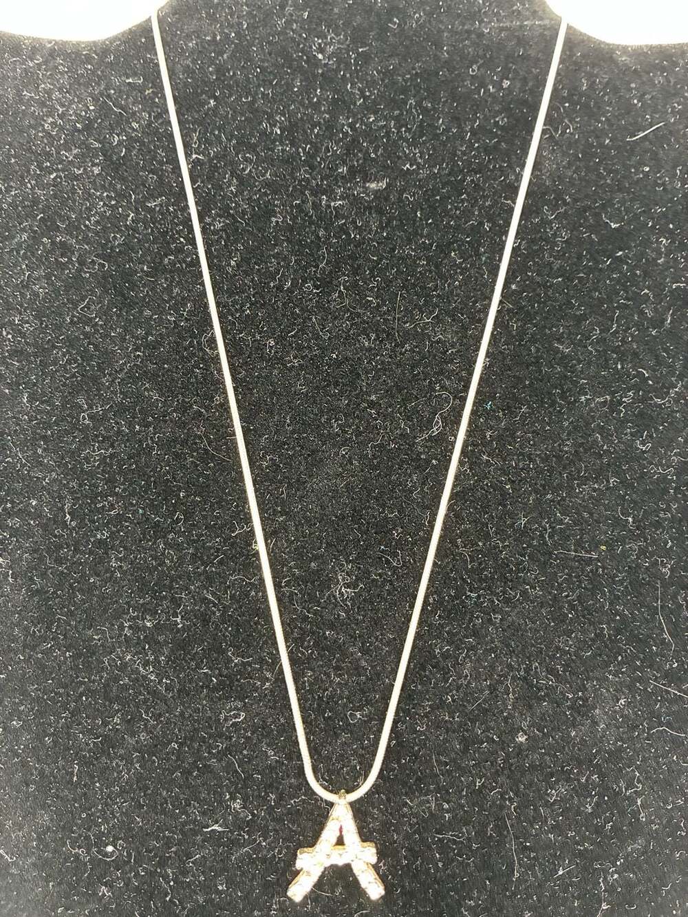 Vintage NY Initial A Rhinestone Pendant Necklace Silver Tone